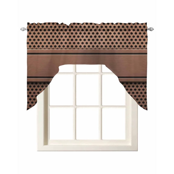 Brown Metal Hole Swag Valances for Windows, Copper Net Eye Hole Pattern Swag Curtains for Kitchen, Living Room, Small Window Treatments Drapes Curtains for Cafe, Bathroom, Bedroom, 56"x36"