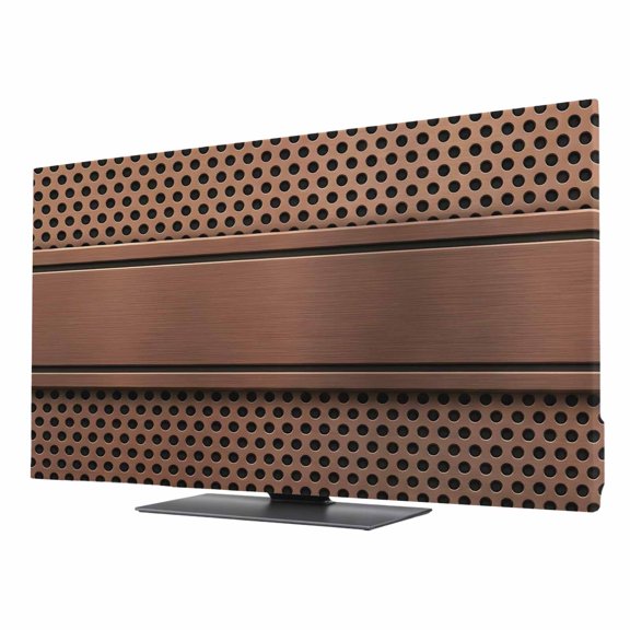 Brown Metal Hole TV Cover for 24 Inch Screen, Stretch Fabric Dustproof TV Display Protector, Copper Net Eye Hole Pattern Elastic Slipcover Monitor Cover for Indoor Desktop Computer 20.9"x11.8"