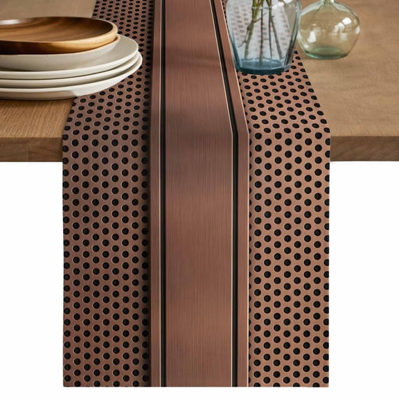 Brown Metal Hole Table Runner 70 Inches Long, Copper Net Eye Hole Pattern Cotton Linen Table Runners Dresser Scarves, Decorative Fabric Tabletop Scarf Furniture Cover for Home Dinner Party 13"x70"