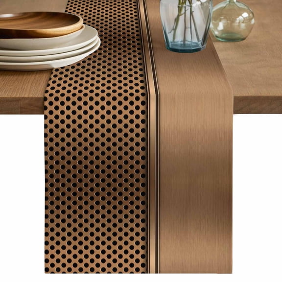 Brown Metal Hole Table Runner 70 Inches Long,Modern Copper Net Eye Hole Pattern Cotton Linen Table Runners Dresser Scarves,Fabric Tabletop Scarf Furniture Cover for Home Dinner Party 13"x70"