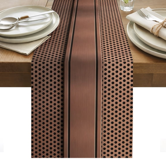 Brown Metal Hole Table Runner Copper Net Eye Hole Pattern Tablerunners 13 x 48 Inch, Table Decorations Tabletop Scarf for Summer Gathering Holiday Farmhouse Kitchen Dining Decor