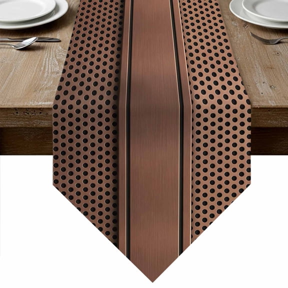 Brown Metal Hole Table Runner Linen Burlap Table Runner 36 Inches Small Copper Net Eye Hole Pattern Dresser Scarves for Kitchen Island Coffee Dining Room Party Wedding Banquet Holiday Decor 13"x36"