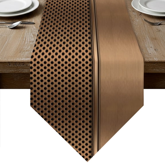Brown Metal Hole Table Runner Linen Burlap Table Runner 48 Inches Long Modern Copper Net Eye Hole Pattern Dresser Scarves for Kitchen Island Coffee Dining Room Party Wedding Holiday Decor 13"x48"