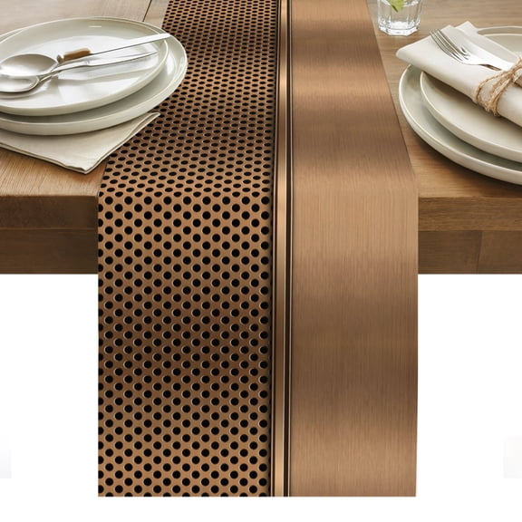 Brown Metal Hole Table Runner Modern Copper Net Eye Hole Pattern Tablerunners 13 x 90 Inch, Table Decorations Tabletop Scarf for Summer Gathering Holiday Farmhouse Kitchen Dining Decor
