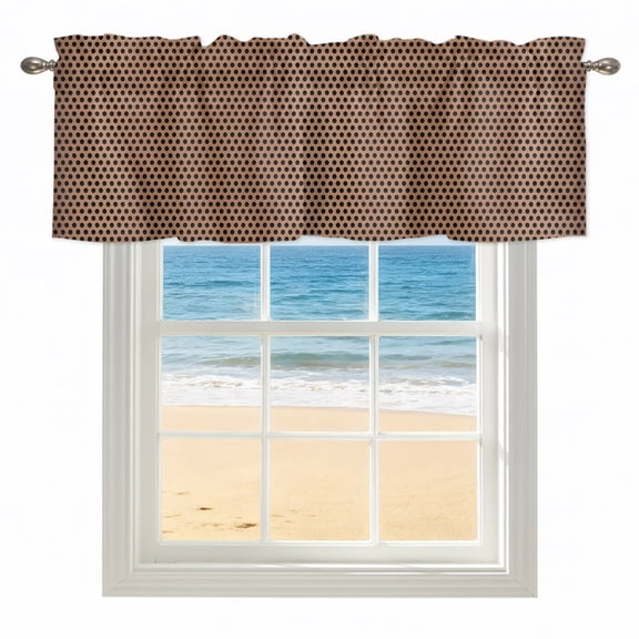 Brown Metal Hole Valances for Windows, Rod Pocket Kitchen Valance Curtains - Soft & Washable Small Window Treatment for Living Room, Bathroom, Copper Industrial Net Eye Texture 42x12inch, 1 Panel