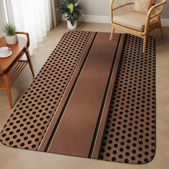 Brown Metal Hole Washable Area Rugs for Living Room Bedroom, Large Non Slip Indoor Floor Carpet Absorbent Low Pile Copper Net Eye Hole Pattern Door Mat Rugs for Bathroom Entryway 63"x90.6"