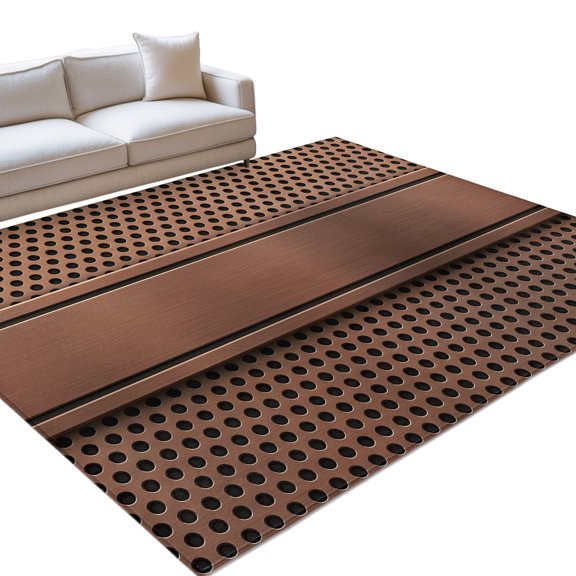 Brown Metal Hole Washable Rug 4x6 Area Rug for Living Room Bedroom Non Slip Indoor Floor Rectangle Carpet Soft Low Pile Large Copper Net Eye Hole Pattern Entryway Rugs for Dining Room Office Home