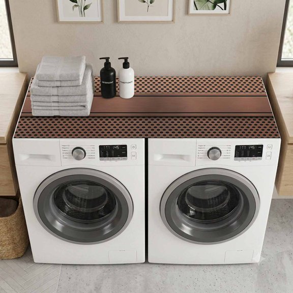 Brown Metal Hole Washer and Dryer Topper Dustproof Dryer Top Protector Mat Non Slip Copper Net Eye Hole Pattern Washing Machine Top Cover Pad for Laundry Room Kitchen Countertop Decor 51.2" x 25.6"