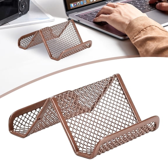 Brown Metal Mesh Business Card Holder,Wire Mesh Business Card Holder Display,Desktop Business Card Stand,Metal Business Card Display Holder for Real Estate,Bar,Desk Business Card Organizer,3.74Inch