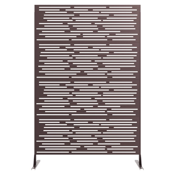 Brown Metal Privacy Screen Panel – 72"H x 47"W Freestanding Decorative Outdoor Fence, Rustproof & Weather-Resistant, Modern Vertical & Horizontal Striped Divider for Patio, Garden, Deck Color: Brown