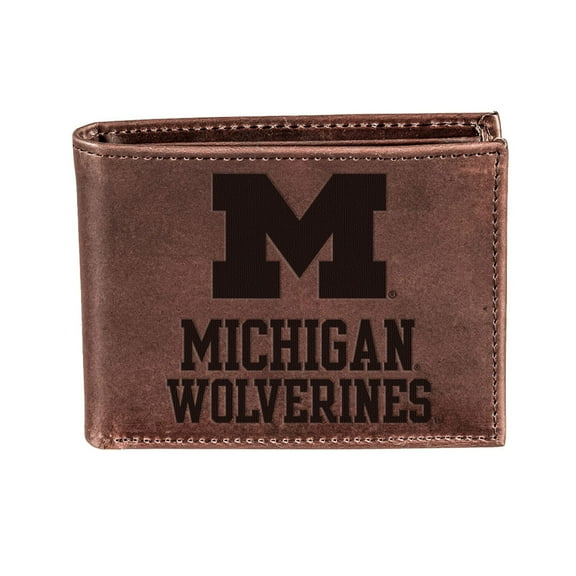 Brown Michigan Wolverines Bifold Leather Wallet