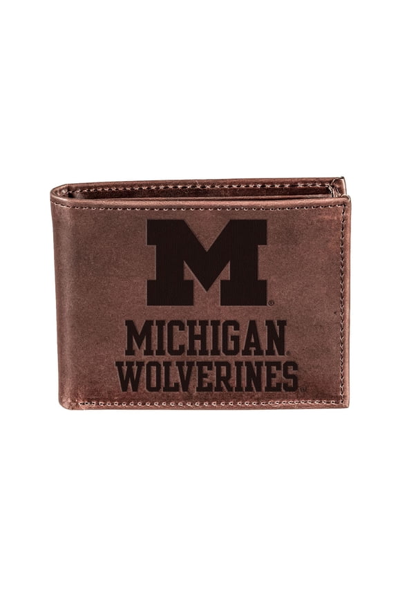 Brown Michigan Wolverines Bifold Leather Wallet