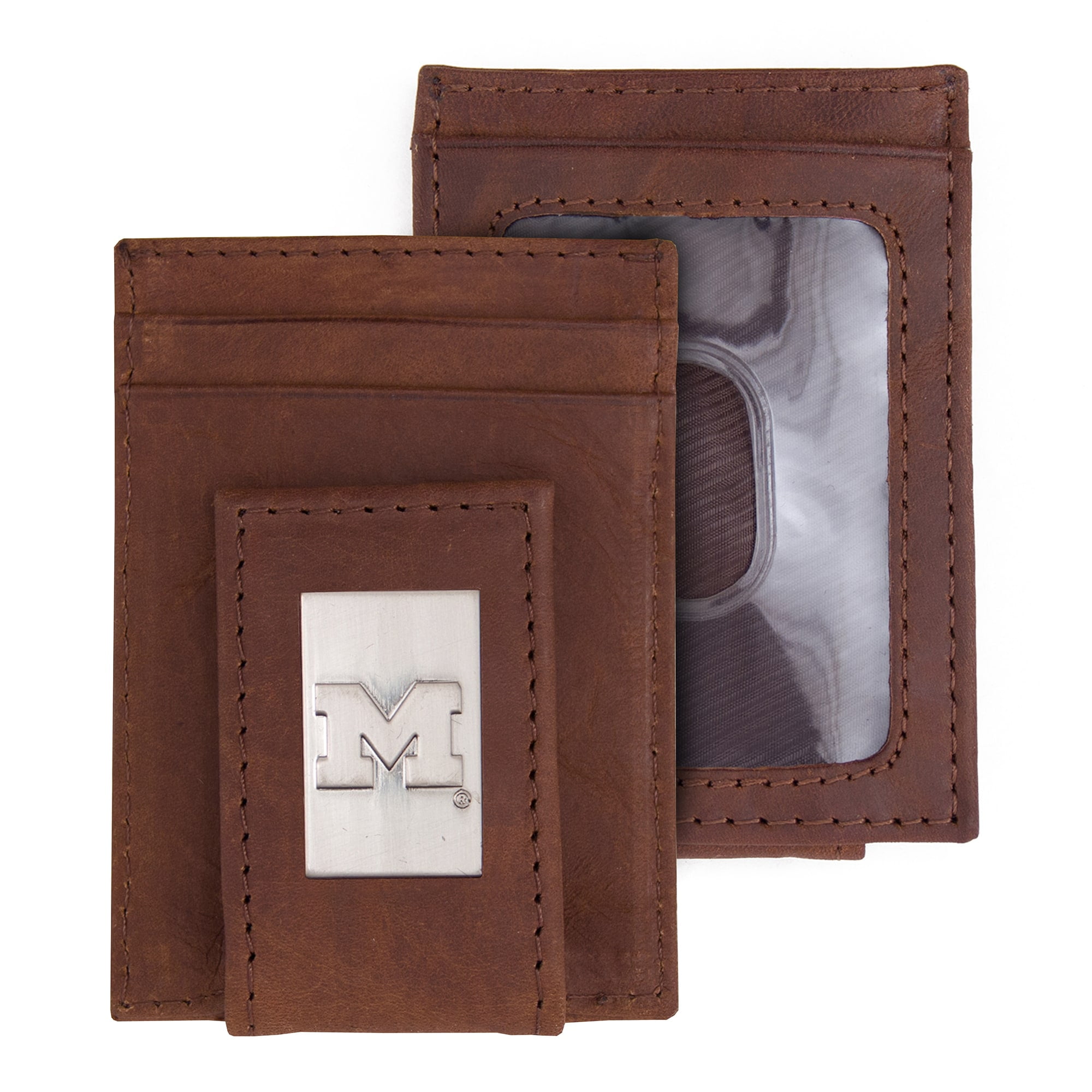 Brown Michigan Wolverines Leather Front Pocket Wallet - Walmart.com