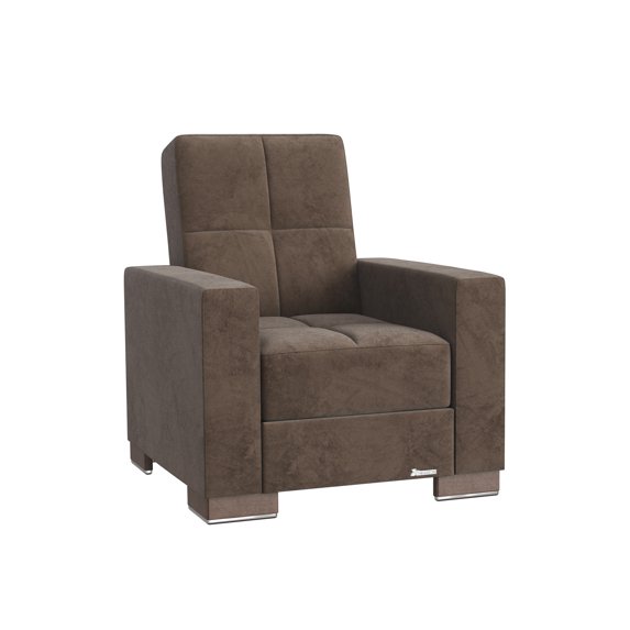 Brown Microfiber Convertible Armchair with Storage, Upholstered Sleeper Chair for Small Spaces