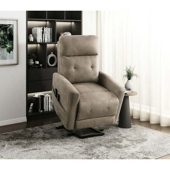 Brown Microfiber Upholstered Power Lift Chair With Heating And Massaging Options For Living Room Heat & Massage Functions, Textured Upholstery,