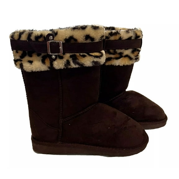 Brown Mid-Calf Winter Boots Animal Print