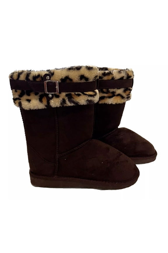 Brown Mid-Calf Winter Boots Animal Print
