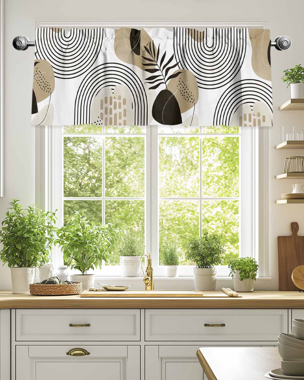Brown Mid Century Abstract Boho Lines Valances for Windows,Kitchen ...