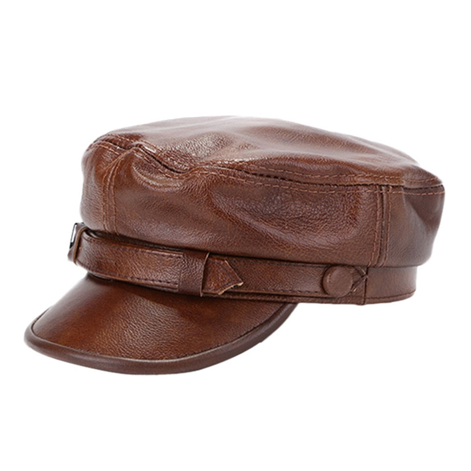 Brown Mil-itary Captains Hat Men Genuine Cow Leather Newsboy Cap Flat ...