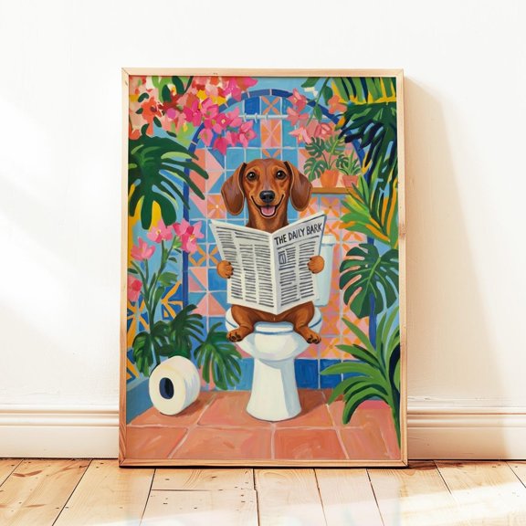 Brown Miniature Dachshund Toilet Dog Wall Art Home Decor