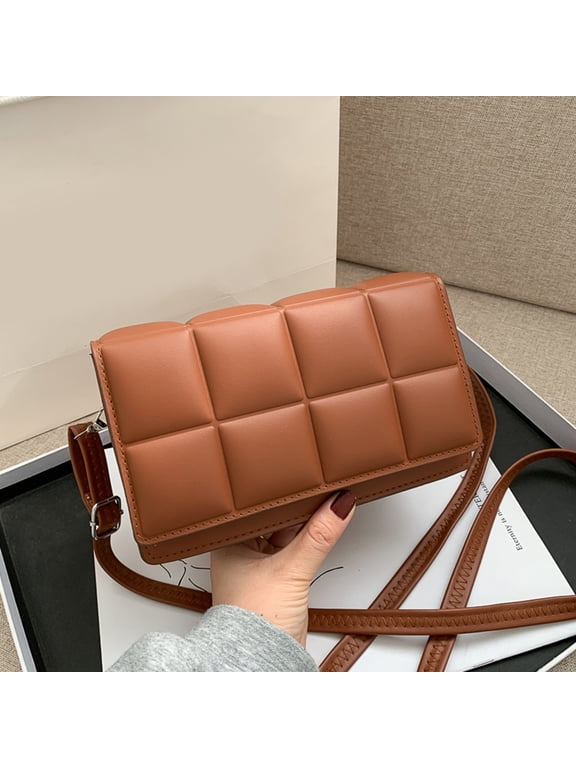 Brown Minimalist Women's Crossbody Bag Small Square Shape Textured Leather Handbag for Daily Use Office Work Shopping Casual Outings Fashionable Lightweight Shoulder Bag