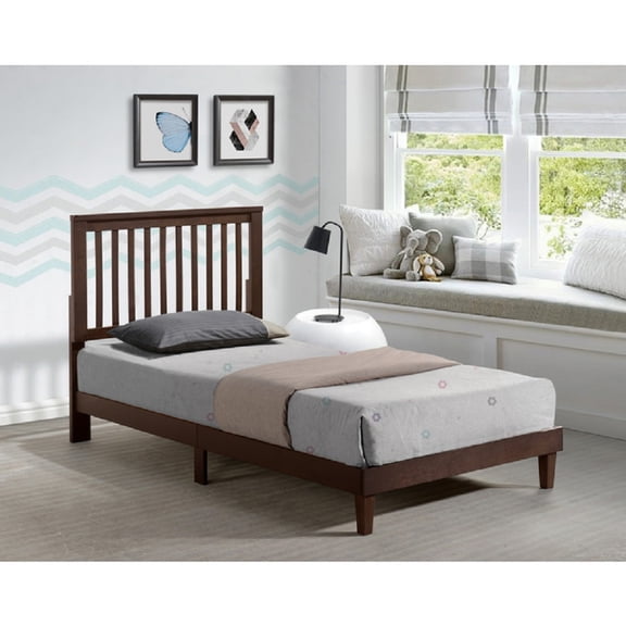 Brown Mission Style Modern Wooden Twin XL Platform Bed, Natural Wood Grain Finish Bed Frame