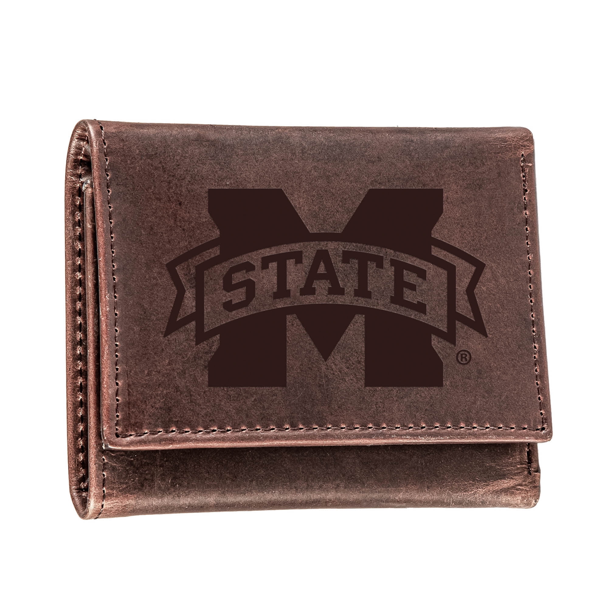 NCAA Mississippi State Bulldogs Leather Roper Wallet - Genuine Crazyhorse Leather With Concho