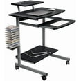 thumbnail image 1 of Brown Mobile Desk with Adjustable Shelf, Keyboard Tray, Side Media Rack and Locking Casters, Compact Portable Work Station for Small Spaces, 1 of 9