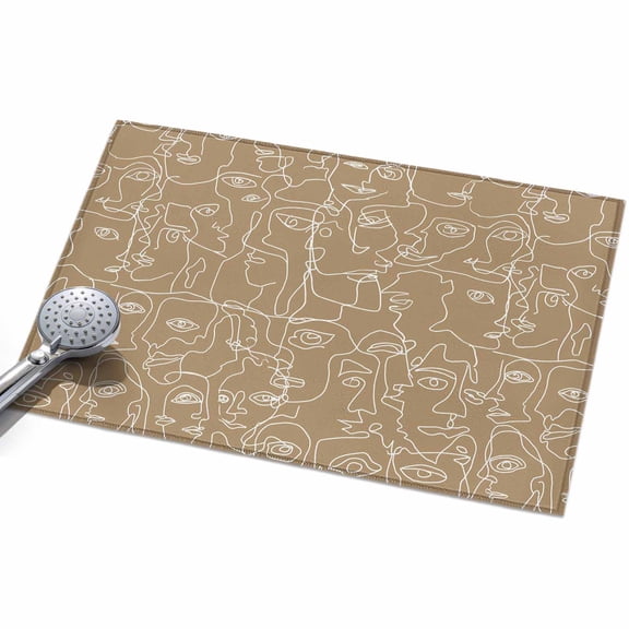 Brown Modern Art Area Rugs 2x3ft White Abstract Line Human Face Minimalist Floor Rug Non Slip Low Pile Ultra Soft Throw Carpet for Entryway Indoor Entrance Kitchen Bathroom