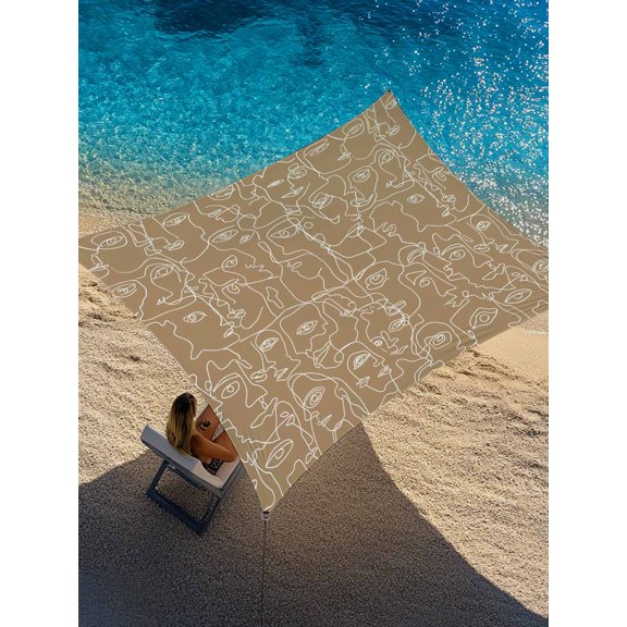 Brown Modern Art Sun Shade Sail 6.5' x 10', White Abstract Line Human Face Minimalist Rectangle Outdoor Sunshade Canopy, Waterproof UV Block Patio Covers for Garden Yard Beach