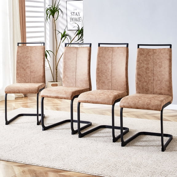 Brown Modern Dining Chairs (4 Chairs), High Back Upholstered Side Chair With Tube Legs For Dining, Kitchen, Vanity 4 In Brown, Technology Cloth And Metal Different Purposes