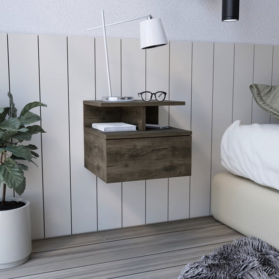 Brown Modern - Floating with Drawer and Shelves - Bedroom Use - Store Essentials Easily