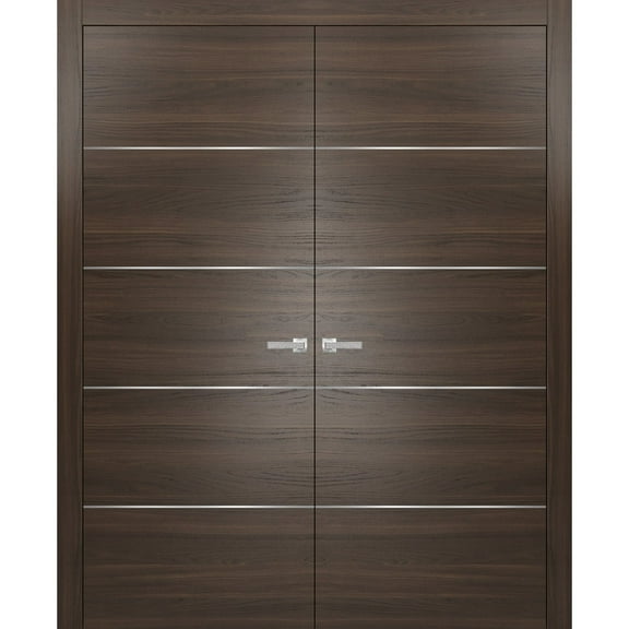 Brown Modern French Doors 72 x 96 with Moldings