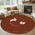 thumbnail image 1 of Brown Modern Round Area Rug 5Ft Washable Circle Rugs for Living Room Bedroom, Farmhouse Rabbit Abstract Art Non-Slip Carpet Floor Mats Indoor Outdoor Carpet Runner Aesthetic Home Decor, 1 of 8