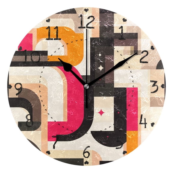 Brown Modernist Design Round Wall Clock Silent Battery Operated Home Decor for Living Room Bedroom