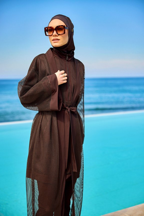 Brown Modest Full Coverage Mesh Kimono Marina P2501-4