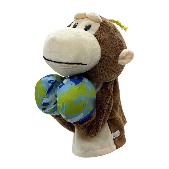 Brown Monkey Boxing Hand Puppet with Globe Ball Interactive Punching Puppet for Play 9.8 in