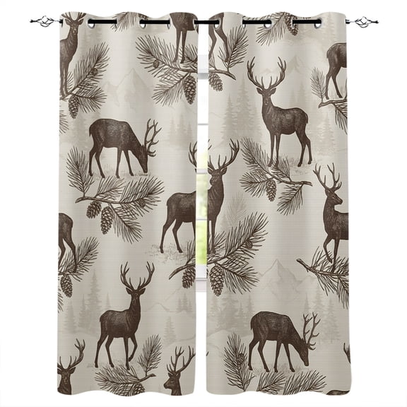 Brown Moose Blackout Curtains for Bedroom Living Room Darkening Curtains 63 Inches Long Animals Pine Cones Leaves Vintage Art Window Curtain 2 Panels Set Window Treatment Grommet Drapes 42"x63"