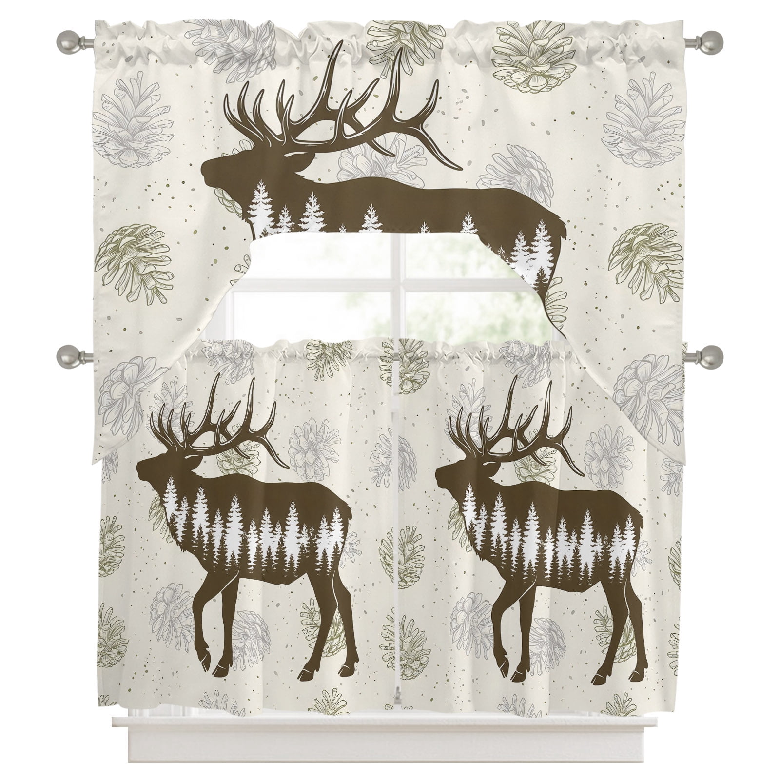 Brown Moose Kitchen Curtains Swag Valance and Tier Curtains Set 24 Inch ...