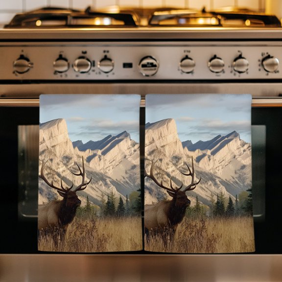Brown Moose Kitchen Towels Set of 3, Mountains Forest Summer Botanical Absorbent Dish Towels for Kitchen, Microfiber Hand Towel, Quick Drying Tea Towel for Cleaning Decorative Dishcloths