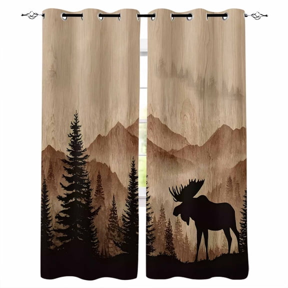 Brown Moose Silhouette Blackout Curtains for Bedroom Living Room Darkening Curtains 96 Inches Long Vintage Nature Mountain Window Curtain 2 Panels Set Window Treatment Grommet Drapes 52"x96"