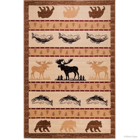 Brown Moose with Fish Print Cabin Outdoor Wildlife Animal Area Rug (5' 2" x 7' 2")