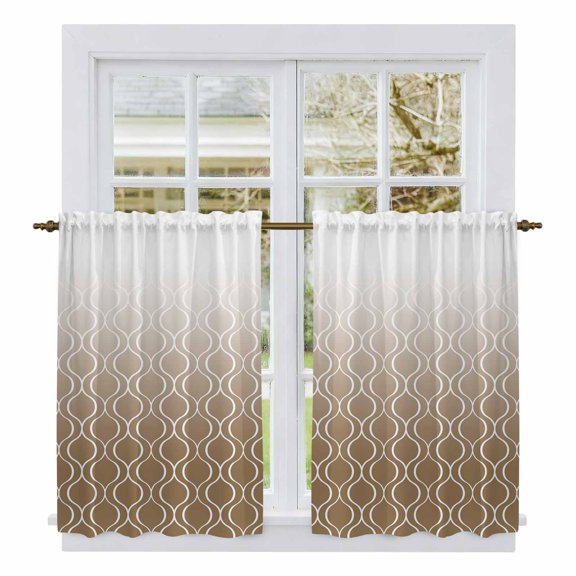 Brown Moroccan Abstract Kitchen Curtains, Geometric Gradient Modern Art Light Filtering Window Curtain Panels, 2Pcs Rod Pocket Window Treatments Set for Cabin Bathroom Bedroom 52x45 Inches