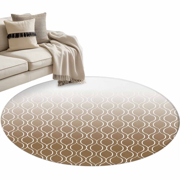 Brown Moroccan Abstract Large Area Rugs for Bedroom Living Room, Soft Non Slip Carpet Bedside Rug, Geometric Gradient Modern Art Round Floor Cover Kitchen Accent Rug 3.3' for Dining Room/Office