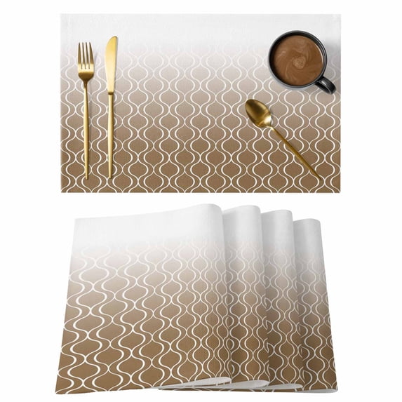 Brown Moroccan Abstract Placemats Set of 4, Geometric Gradient Modern Art Placemats for Dining Table, Place Mats for Kitchen Tabletop, Waterproof Wipeable Dining Table Mats Set