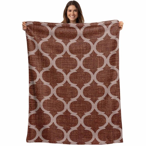 Brown Moroccan Blanket Soft Cozy Warm Throw Blanket for Couch, Plush Fuzzy Flannel Fleece Blankets for Sofa, Morocco Abstract Quatrefoil Geometric Bed Blankets Lightweight Gifts for Women, 40"x50"