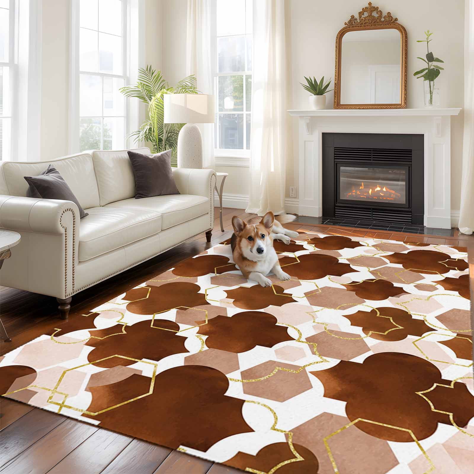 Brown Moroccan Large Area Rugs 6x9 ft Abstract Gradient Gold Brown ...