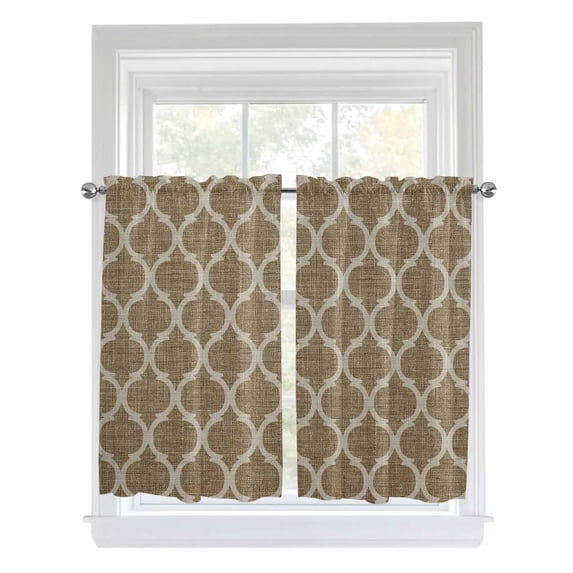 Brown Moroccan Living Room Curtains 2 Panel, Morocco Retro Abstract Quatrefoil Plaid Cafe Window Treatment, Farmhouse Bedroom Bathroom Kitchen Curtains Drapes 104"x45"