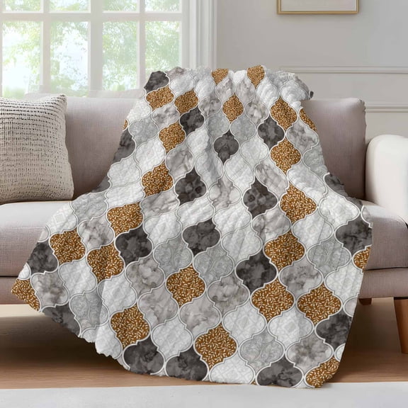 Brown Moroccan Plaid Throw Blanket for Couch Modern Abstract Exotic Geometric Black Checkered Soft and Warm Flannel 3D Striped Fluffy Fleece Blanket Lightweight Throw for Bed, Sofa 30 x 40 Inches