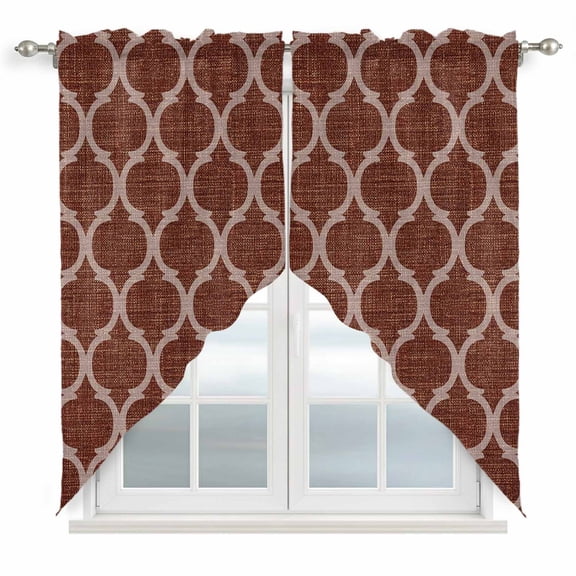 Brown Moroccan Swag Valances for Windows, Kitchen Curtains 36 Inch Length 2 Panels Set, Morocco Abstract Quatrefoil Geometric Short Curtains for Small Windows Rod Pocket Cafe Curtains Drapes 28"x36"